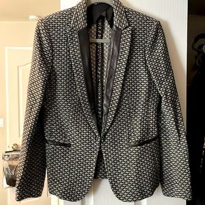 RAG & BONE Black White Tweed Leather Trim Jacket Blazer Size 8 Medium